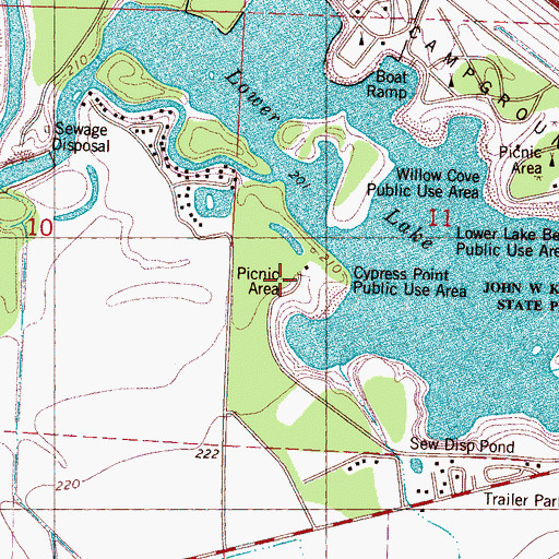 Topographic Map of Cypress Point Public Use Area, MS