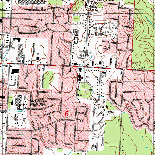 Topographic Map of Sunset Lane Baptist Church, AR