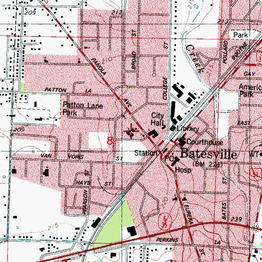 Topographic Map of First Baptist Church, MS