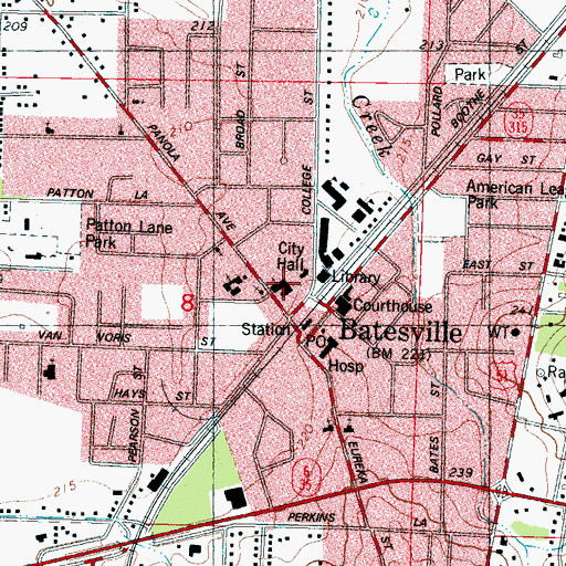 Topographic Map of First United Methodist Church, MS