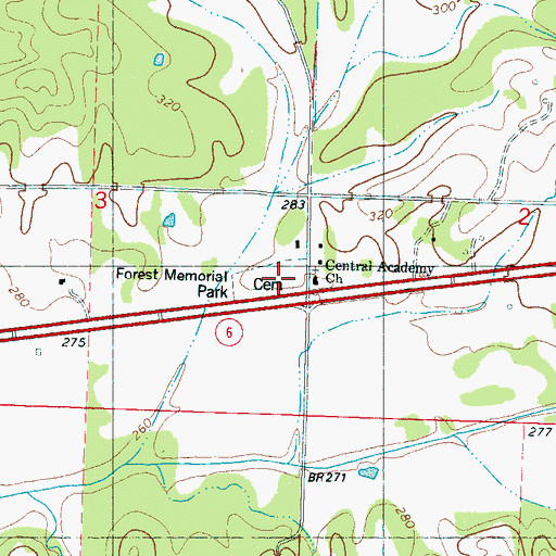 Topographic Map of Forest Memorial Park, MS
