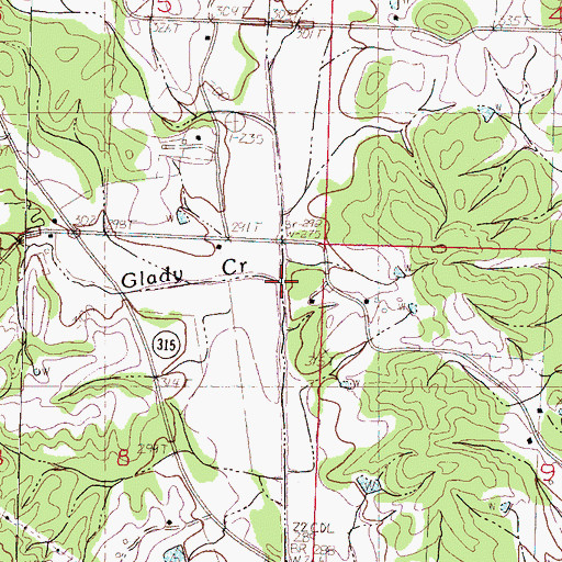 Topographic Map of Glady Creek, MS