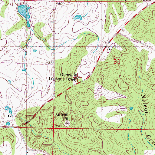 Topographic Map of Glenville Lookout Tower, MS
