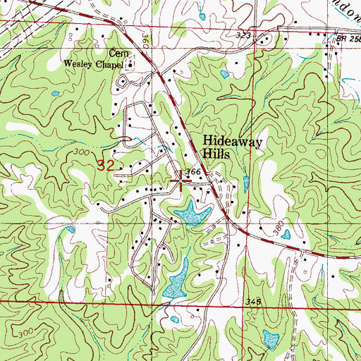 Topographic Map of Hideaway Hills, MS