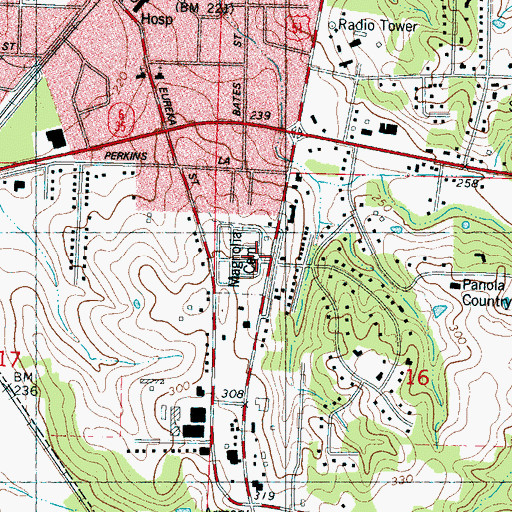 Topographic Map of Magnolia Cemetery, MS