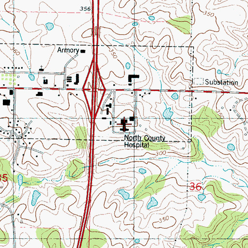 Topographic Map of North County Hospital, MS