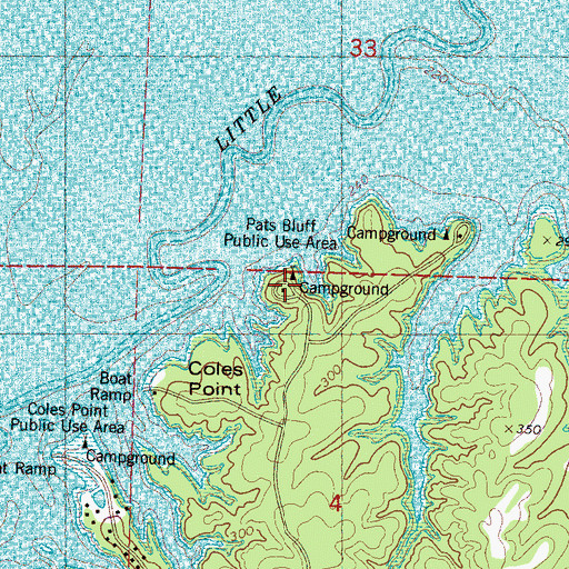 Topographic Map of Pats Bluff Public Use Area, MS