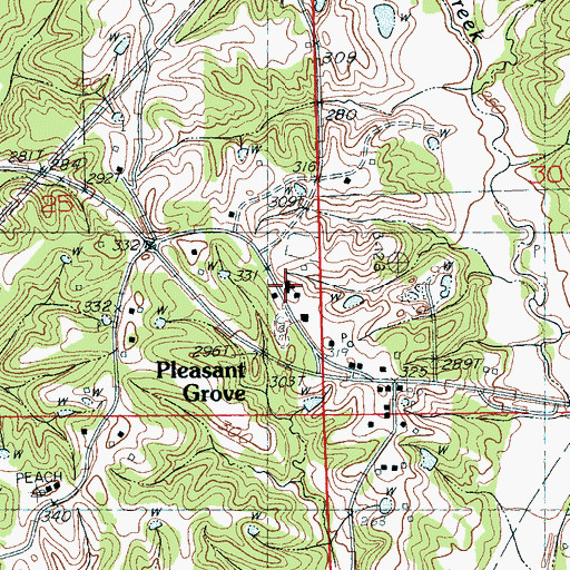 Topographic Map of Pleasant Grove School (historical), MS