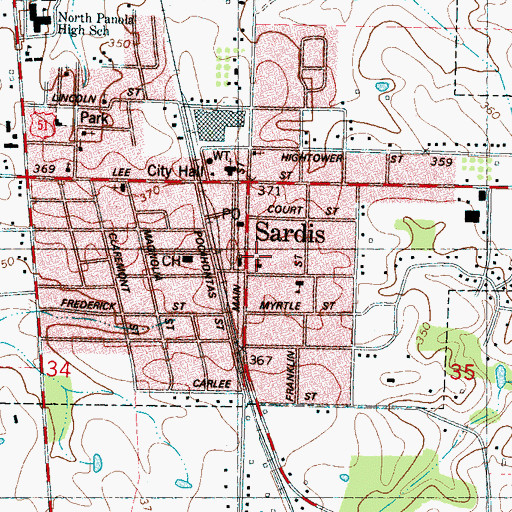Topographic Map of Presbyterian Church of Sardis, MS