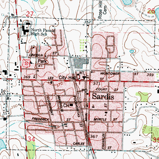 Topographic Map of Sardis City Hall, MS