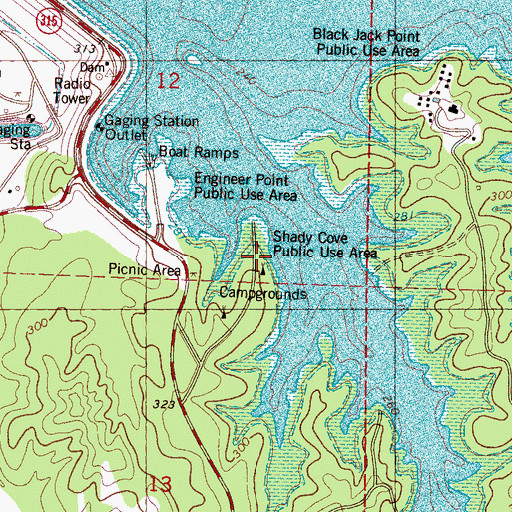 Topographic Map of Shady Cove Public Use Area, MS