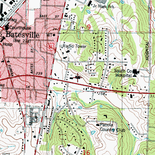 Topographic Map of Shoppers Square Shopping Center, MS