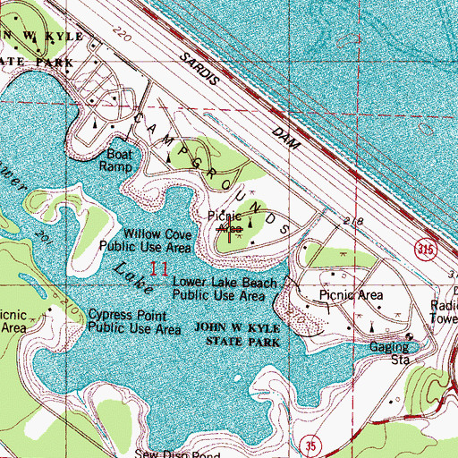 Topographic Map of Willow Cove Public Use Area, MS