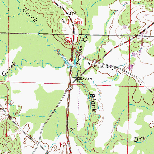 Topographic Map of Campbells Bridge, MS