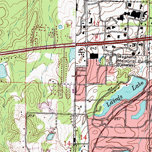 Topographic Map of Lakewood, MS