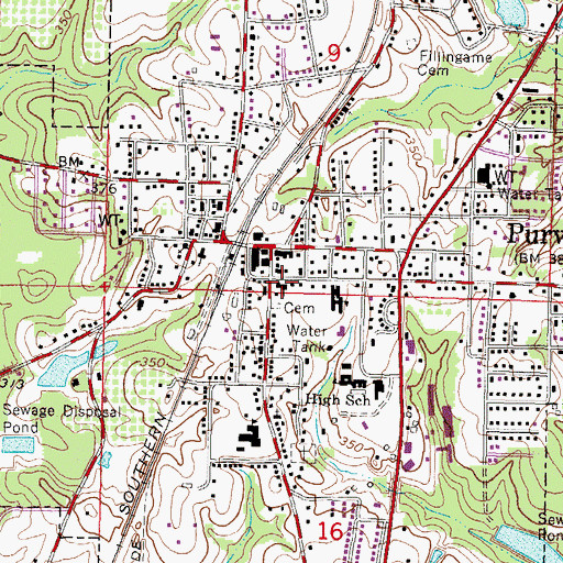 Topographic Map of Purvis United Methodist Church, MS