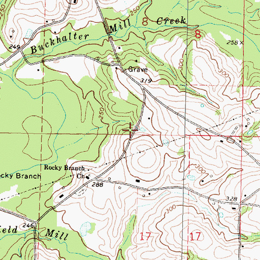 Topographic Map of Rocky Branch School (historical), MS
