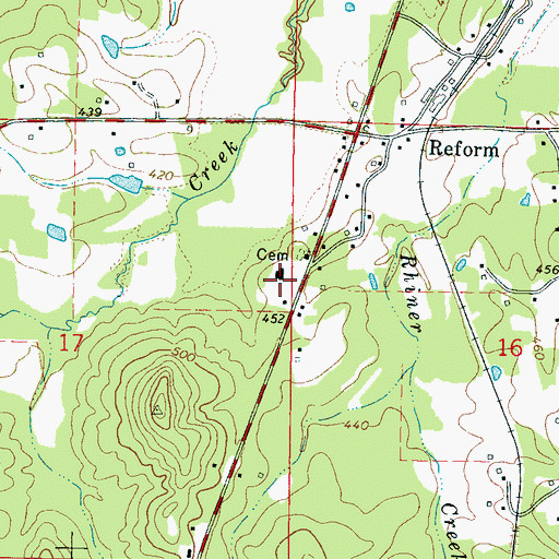 Topographic Map of Reform Consolidated School (historical), MS