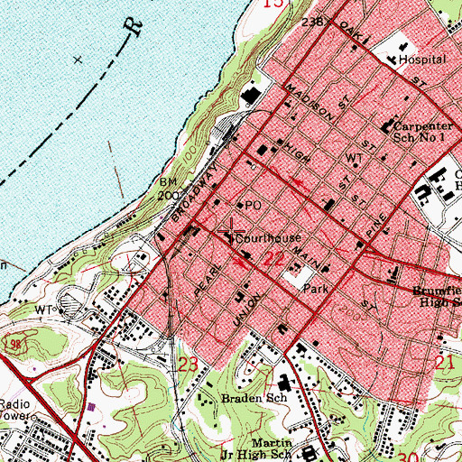 Topographic Map of Adams County Courthouse, MS