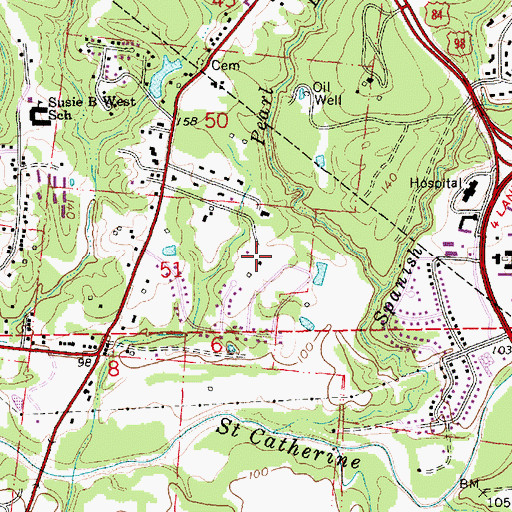 Topographic Map of Dunkerron Plantation (historical), MS