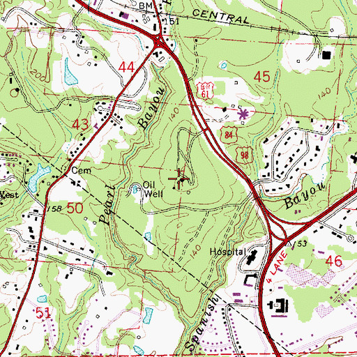 Topographic Map of Elms Court Plantation (historical), MS