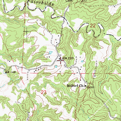 Topographic Map of Milford School (historical), MS