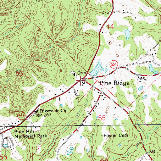 Topographic Map of Pine Ridge School (historical), MS