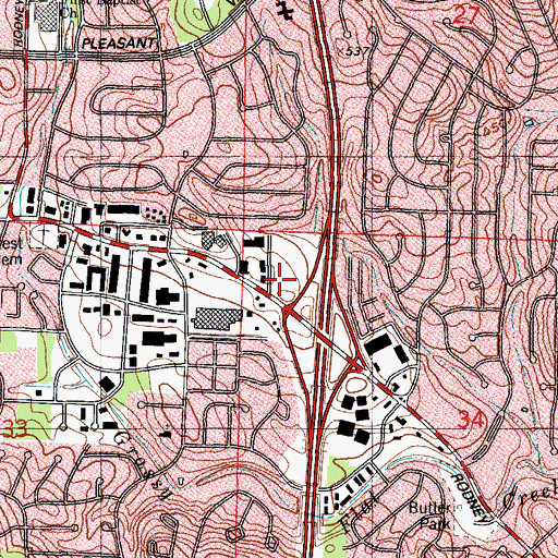 Topographic Map of Village at Pleasant Valley Shopping Center, AR
