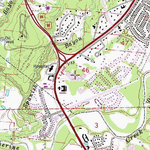 Topographic Map of Trace Town Shopping Center, MS