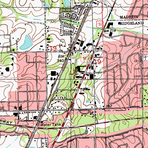 Topographic Map of Oak Plaza Shopping Center, MS