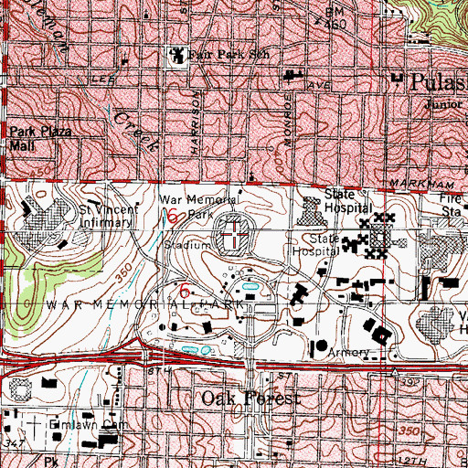 Topographic Map of War Memorial Stadium, AR