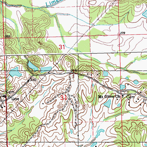 Topographic Map of Robinson Springs, MS