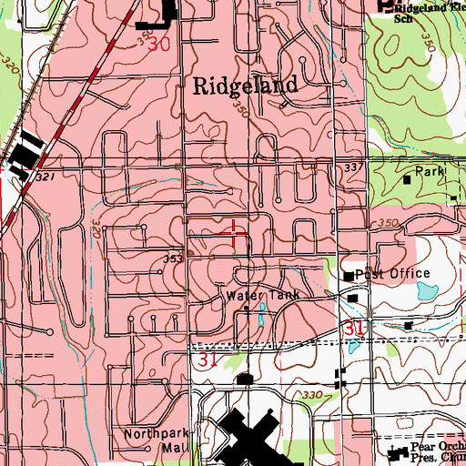 Topographic Map of Squirrel Hill, MS