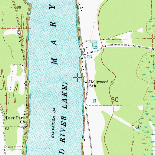Topographic Map of Hollywood Church (historical), MS
