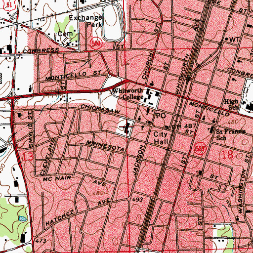 Topographic Map of Brookhaven Elementary School, MS