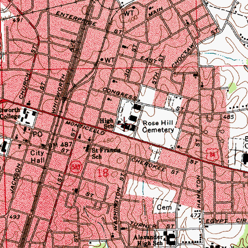 Topographic Map of Brookhaven High School, MS