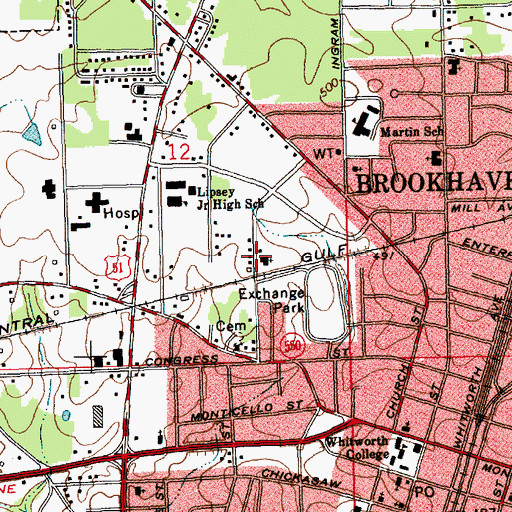 Topographic Map of Brookway Baptist Church, MS