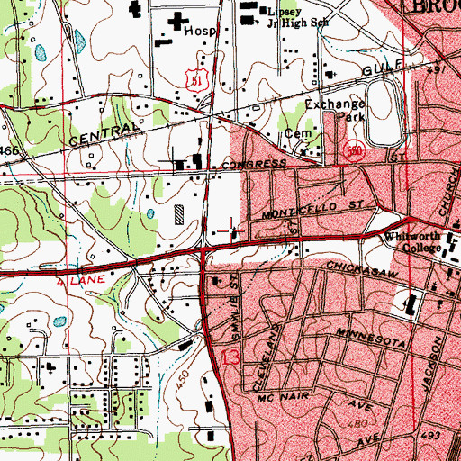 Topographic Map of Brookway Church of Christ, MS