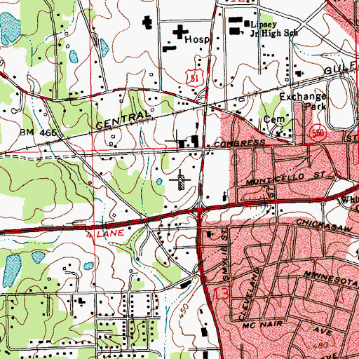 Topographic Map of Brookway Plaza Shopping Center, MS