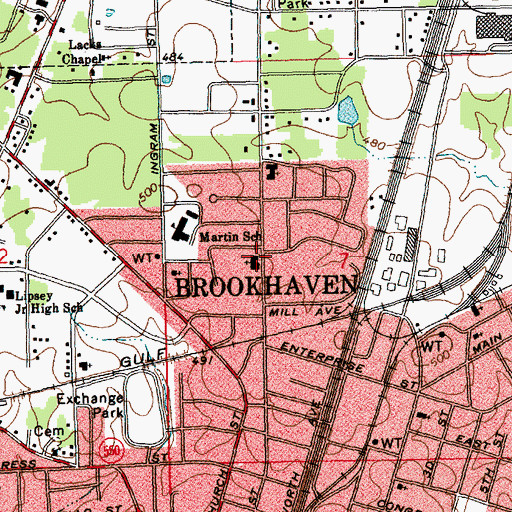 Topographic Map of Central Baptist Church, MS