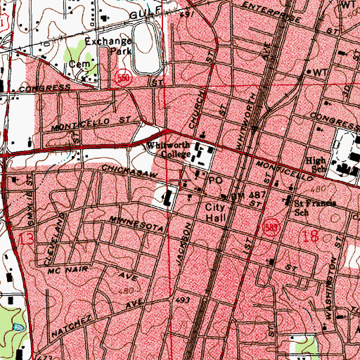 Topographic Map of Central Church of Christ, MS