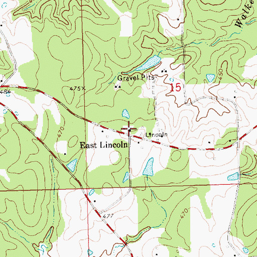 Topographic Map of East Lincoln Baptist Church, MS
