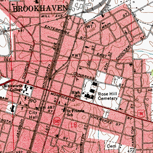 Topographic Map of First Assembly of God Church, MS