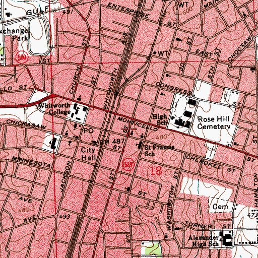 Topographic Map of First Baptist Church, MS