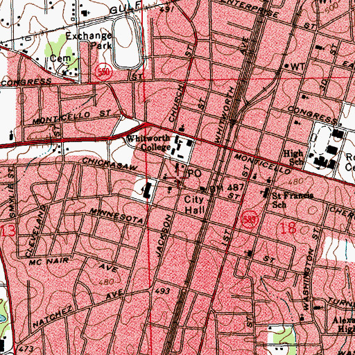 Topographic Map of First Presbyterian Church, MS