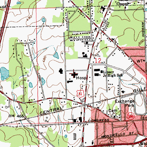 Topographic Map of King's Daughters Medical Center, MS