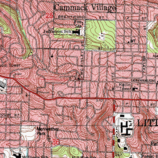 Topographic Map of Westover Hills Presbyterian Church, AR