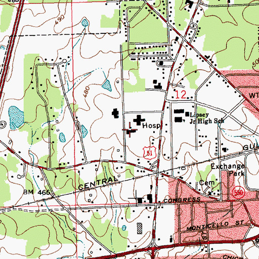 Topographic Map of Southwest Mississippi Mental Health Complex, MS