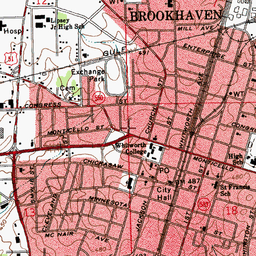 Topographic Map of Village Square Shopping Center, MS