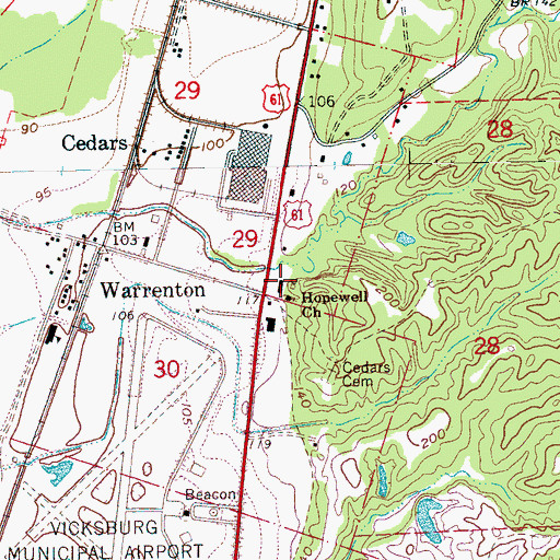 Topographic Map of Cedars School (historical), MS